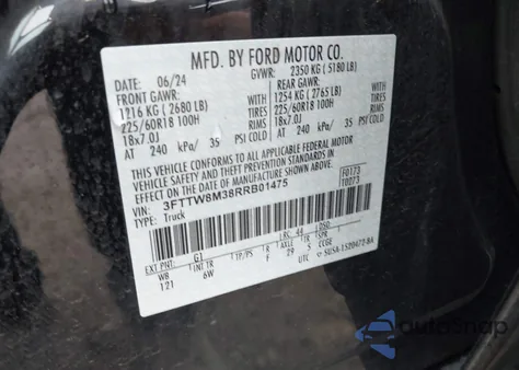 2024 Ford Maverick Lariat из США, поврежденный, VIN 3FTTW8M38RRB01475